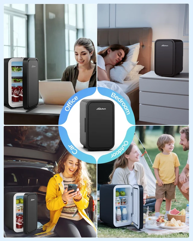 Alt view image 7 of 7 - Mini Fridge,6 Liter / 8 Can Small Fridge for Bedroom, Car, Office | Cooler & Warmer for Food, Drinks, Skincare,Energy Saving, Low Noise,110V Ac/12V Dc,Compact & Portable,BLACK