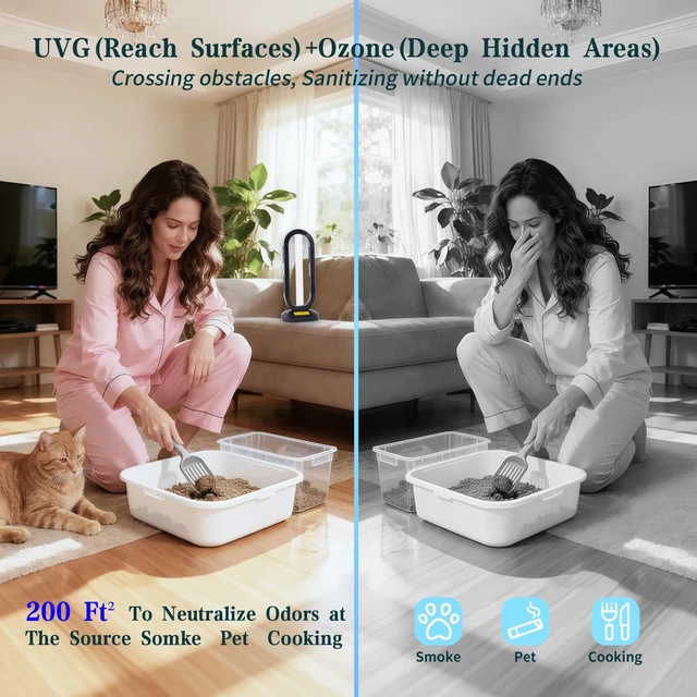 Alt view image 4 of 7 - UV Light Sanitizer w/Spare Bulb with Ozone,UVC Disinfection Lamp with Remote Control,Ultraviolet Light Sanitizer for Whole Home,Room & Kitchen,UV Sterilizer15/30/45/60 Minutes Timer