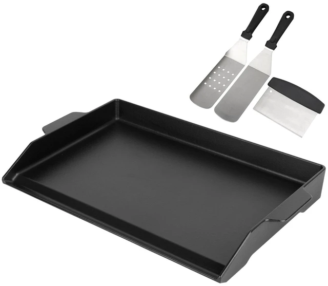Main image of Universal Cast Iron Griddle for Gas Grill with Spatula Set, 23" x 16" Pre-Seasoned Nonstick Griddle Insert Large BBQ Flat Top Plate for All Gas/Electric Grill, Stove Top and more