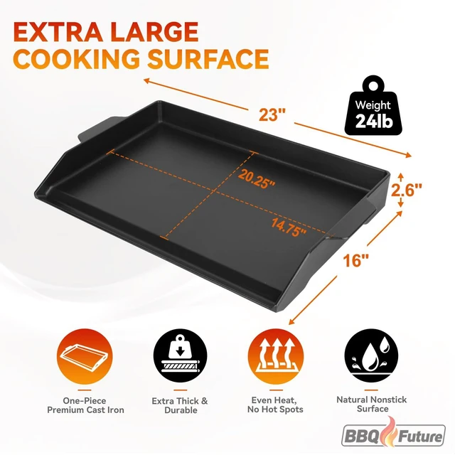 Alt view image 2 of 7 - Universal Cast Iron Griddle for Gas Grill with Spatula Set, 23" x 16" Pre-Seasoned Nonstick Griddle Insert Large BBQ Flat Top Plate for All Gas/Electric Grill, Stove Top and more