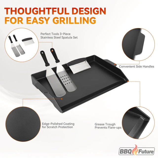 Alt view image 6 of 7 - Universal Cast Iron Griddle for Gas Grill with Spatula Set, 23" x 16" Pre-Seasoned Nonstick Griddle Insert Large BBQ Flat Top Plate for All Gas/Electric Grill, Stove Top and more