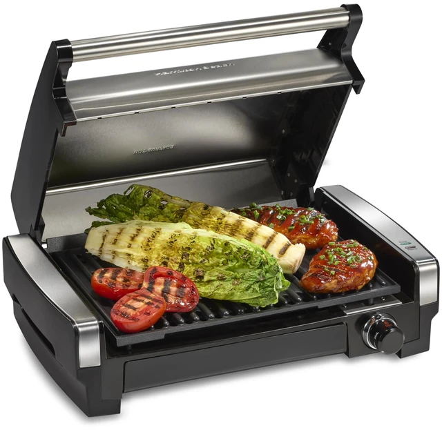 Main image of Electric Indoor Searing Grill with Adjustable Temperature Control to 450F, 118 sq. in. Surface Serves 6, PFAS-Free Removable Nonstick Grate, Stainless Steel (25360)