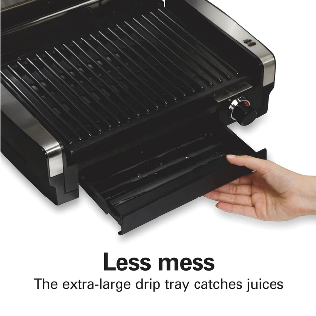 Alt view image 6 of 7 - Electric Indoor Searing Grill with Adjustable Temperature Control to 450F, 118 sq. in. Surface Serves 6, PFAS-Free Removable Nonstick Grate, Stainless Steel (25360)
