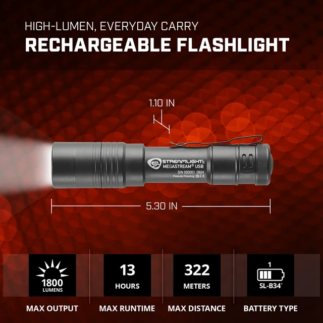 Alt view image 5 of 5 - 66210 MegaStream 1,800-Lumen USB Rechargeable Flashlight | 1,800 lumens; USB rechargeable capable; multi-mode lighting; IPX-rated water resistant; impact-resistance tested
