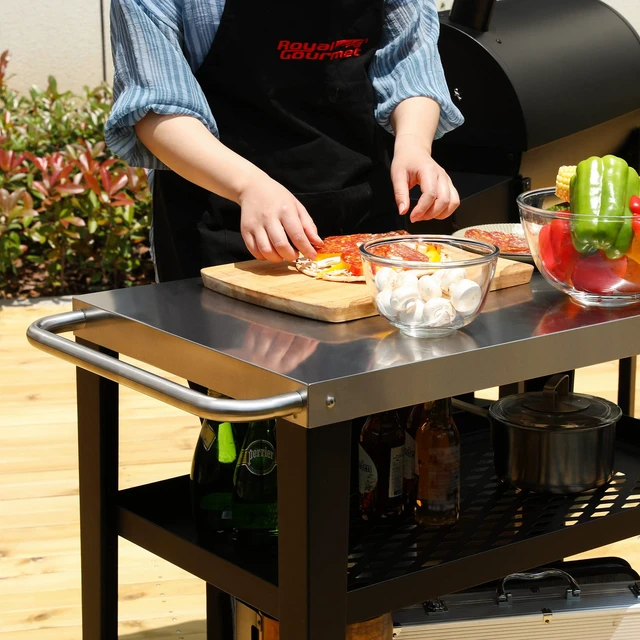 Alt view image 7 of 7 - PC3404S Outdoor Grill Table, 3-Shelf Grill Cart with Wheels | 34 x 20in Pizza Oven Table, Stainless Steel Tabletop, Black, Trash Bag Holder, 176 lbs Capacity, for Griddles & Patio BBQ