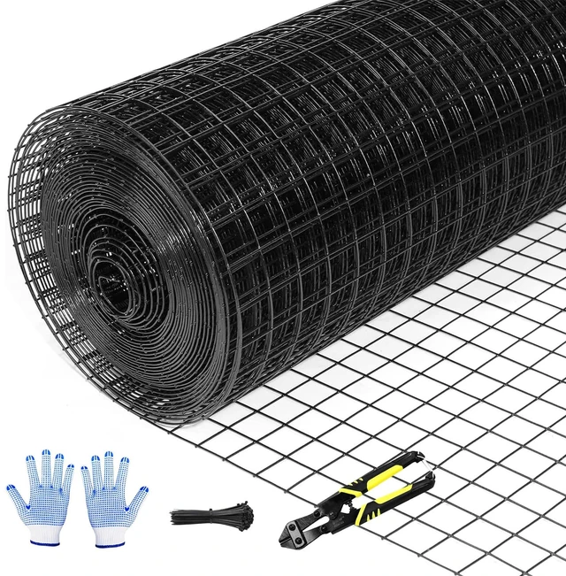 Main image of 48"x100' Black Chicken Wire Fence, 1" Mesh, 19 Gauge Vinyl Coated | Welded Wire Roll, Black Hardware Cloth, Garden Fence, Poultry Netting, For Rabbit/Duck/Chicken Coop