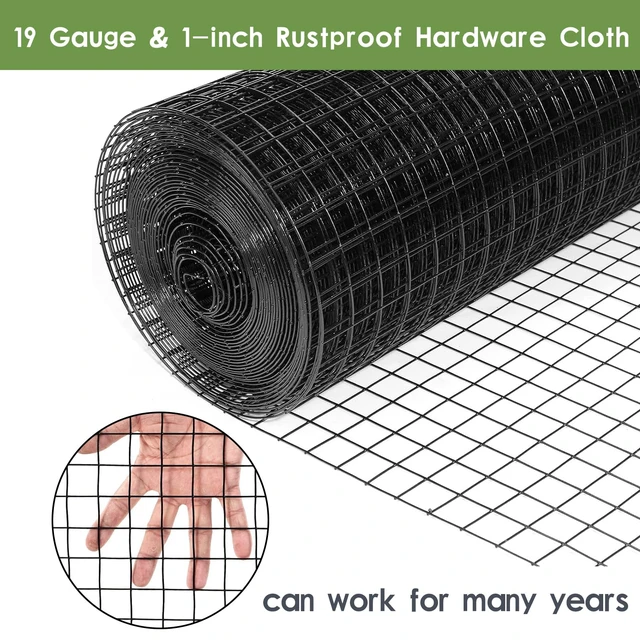 Alt view image 2 of 7 - 48"x100' Black Chicken Wire Fence, 1" Mesh, 19 Gauge Vinyl Coated | Welded Wire Roll, Black Hardware Cloth, Garden Fence, Poultry Netting, For Rabbit/Duck/Chicken Coop