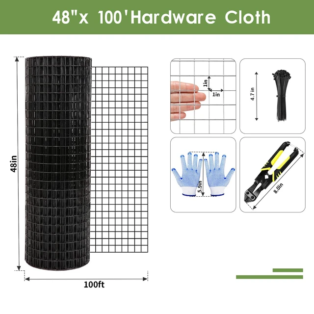 Alt view image 3 of 7 - 48"x100' Black Chicken Wire Fence, 1" Mesh, 19 Gauge Vinyl Coated | Welded Wire Roll, Black Hardware Cloth, Garden Fence, Poultry Netting, For Rabbit/Duck/Chicken Coop