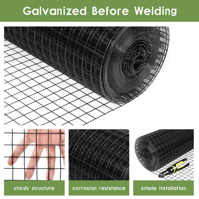 Alt view image 5 of 7 - 48"x100' Black Chicken Wire Fence, 1" Mesh, 19 Gauge Vinyl Coated | Welded Wire Roll, Black Hardware Cloth, Garden Fence, Poultry Netting, For Rabbit/Duck/Chicken Coop