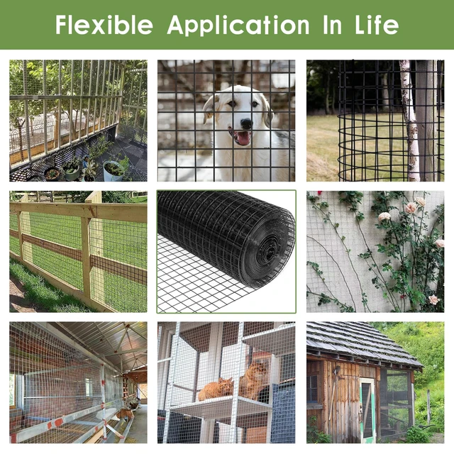 Alt view image 6 of 7 - 48"x100' Black Chicken Wire Fence, 1" Mesh, 19 Gauge Vinyl Coated | Welded Wire Roll, Black Hardware Cloth, Garden Fence, Poultry Netting, For Rabbit/Duck/Chicken Coop