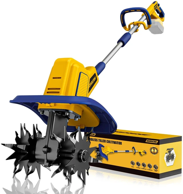Main image of Cordless Tiller Cultivator Compatible with Dewalt 20V Battery(Tool Only), 360RPM Battery Powered Garden Cultivator, 9In Tilling Width & 7In Depth Tiller for Gardening