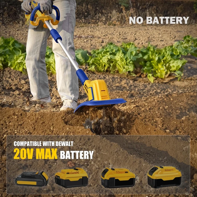 Alt view image 2 of 7 - Cordless Tiller Cultivator Compatible with Dewalt 20V Battery(Tool Only), 360RPM Battery Powered Garden Cultivator, 9In Tilling Width & 7In Depth Tiller for Gardening