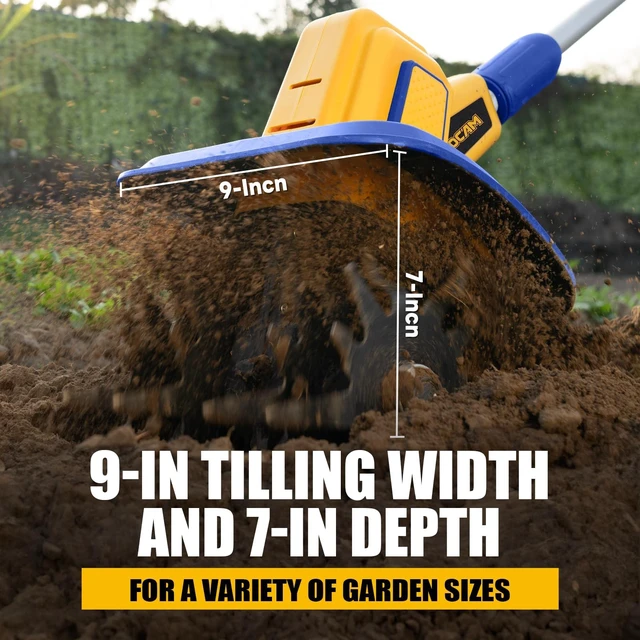 Alt view image 3 of 7 - Cordless Tiller Cultivator Compatible with Dewalt 20V Battery(Tool Only), 360RPM Battery Powered Garden Cultivator, 9In Tilling Width & 7In Depth Tiller for Gardening