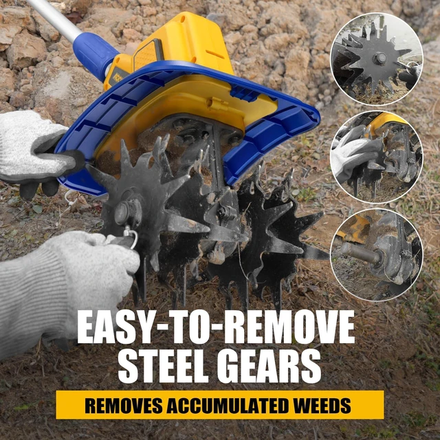 Alt view image 6 of 7 - Cordless Tiller Cultivator Compatible with Dewalt 20V Battery(Tool Only), 360RPM Battery Powered Garden Cultivator, 9In Tilling Width & 7In Depth Tiller for Gardening