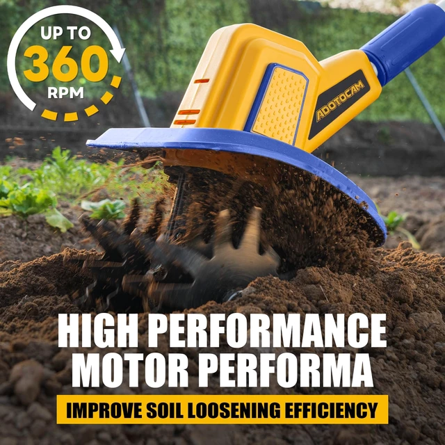 Alt view image 4 of 7 - Cordless Tiller Cultivator Compatible with Dewalt 20V Battery(Tool Only), 360RPM Battery Powered Garden Cultivator, 9In Tilling Width & 7In Depth Tiller for Gardening