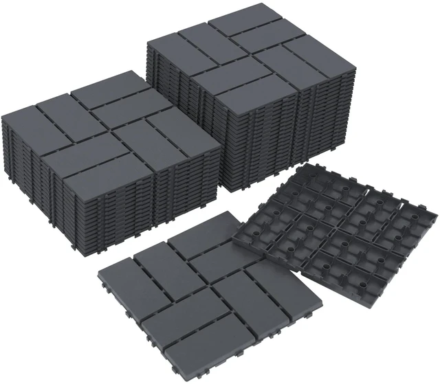 Main image of Decking Tiles 36Pcs, 12" x 12" Plastic Patio Flooring, Dark Grey | 36 sq. ft Interlocking Floor Decking Tile Waterproof Outdoor All-Weather for Garden Porch Poolside Balcony Backyard