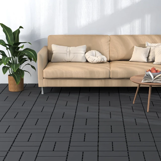 Alt view image 5 of 7 - Decking Tiles 36Pcs, 12" x 12" Plastic Patio Flooring, Dark Grey | 36 sq. ft Interlocking Floor Decking Tile Waterproof Outdoor All-Weather for Garden Porch Poolside Balcony Backyard