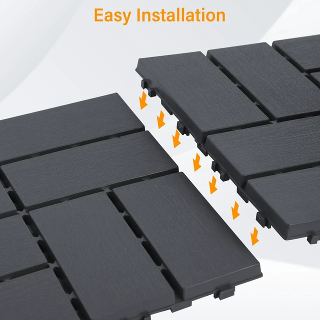 Alt view image 4 of 7 - Decking Tiles 36Pcs, 12" x 12" Plastic Patio Flooring, Dark Grey | 36 sq. ft Interlocking Floor Decking Tile Waterproof Outdoor All-Weather for Garden Porch Poolside Balcony Backyard