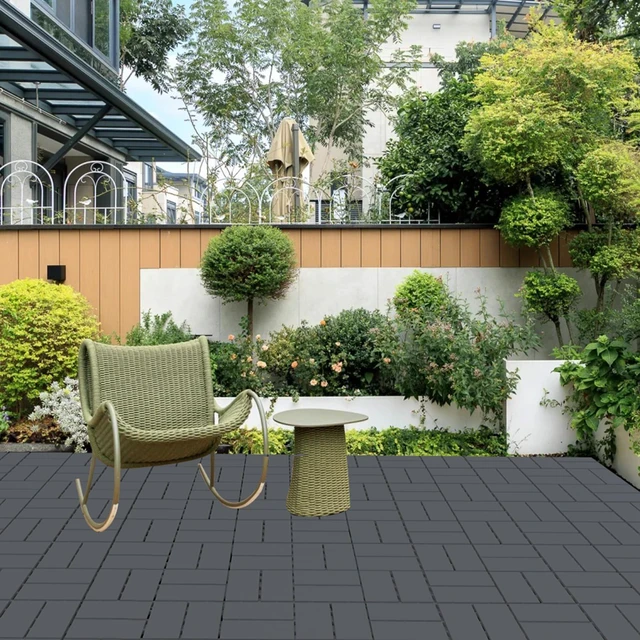 Alt view image 7 of 7 - Decking Tiles 36Pcs, 12" x 12" Plastic Patio Flooring, Dark Grey | 36 sq. ft Interlocking Floor Decking Tile Waterproof Outdoor All-Weather for Garden Porch Poolside Balcony Backyard