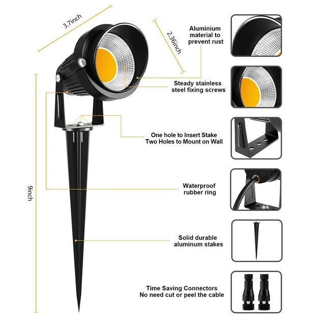 Alt view image 3 of 7 - 10W Low Voltage Landscape Lights LED Landscape Lighting with Connectors, 12V Outdoor Spotlights Yard Garden Pathway Lights, 1000LM Waterproof Warm White Light (14 Pack)