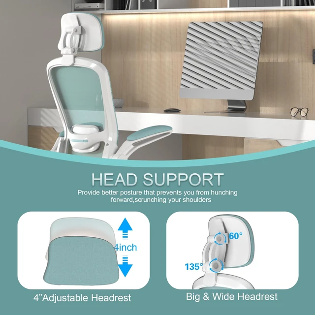 Alt view image 2 of 4 - Office Chair, High Back Ergonomic Desk Chair with Adjustable Lumbar Support and Headrest, Swivel Task Chair with flip-up Armrests for Guitar Playing, 5 Years Warranty