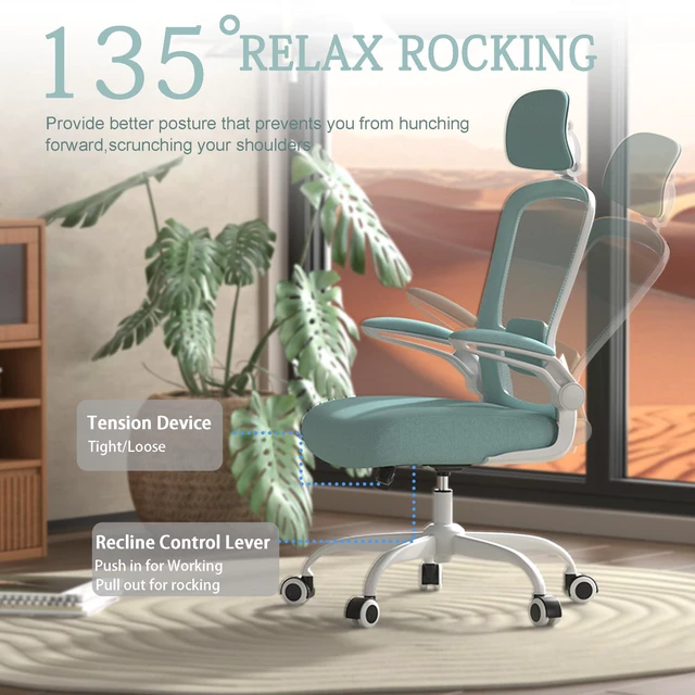 Alt view image 4 of 4 - Office Chair, High Back Ergonomic Desk Chair with Adjustable Lumbar Support and Headrest, Swivel Task Chair with flip-up Armrests for Guitar Playing, 5 Years Warranty