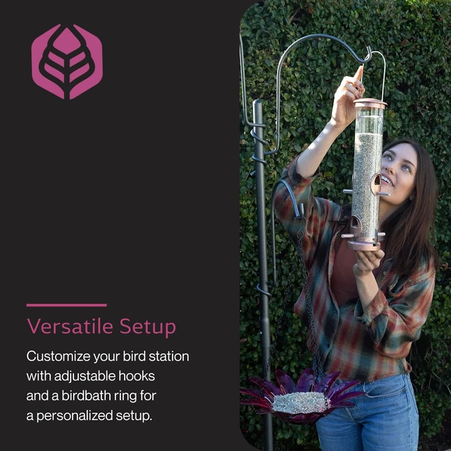 Alt view image 3 of 6 - Yard Tree Bird Center, Outdoor Hanging Plant Stand, IYTBC-4 | Steel Plant Stand with Bird Batch Station, Steel Construction, Easy Installation, Functional and Decorative Outdoor Design