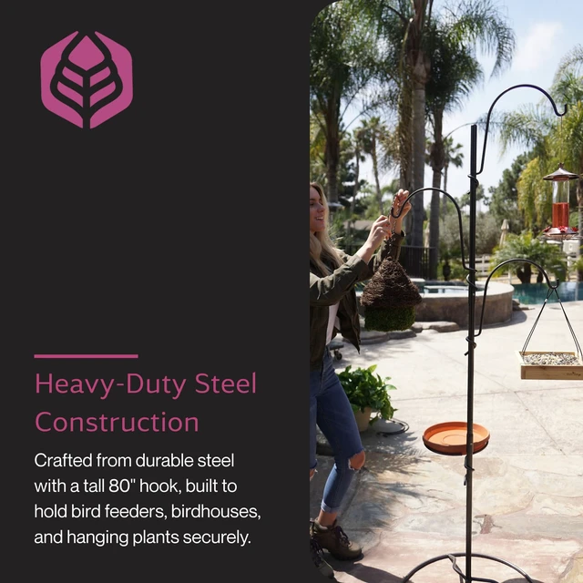 Alt view image 5 of 6 - Yard Tree Bird Center, Outdoor Hanging Plant Stand, IYTBC-4 | Steel Plant Stand with Bird Batch Station, Steel Construction, Easy Installation, Functional and Decorative Outdoor Design