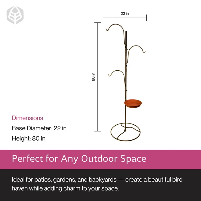 Alt view image 6 of 6 - Yard Tree Bird Center, Outdoor Hanging Plant Stand, IYTBC-4 | Steel Plant Stand with Bird Batch Station, Steel Construction, Easy Installation, Functional and Decorative Outdoor Design