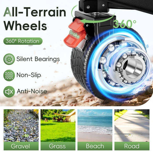 Alt view image 6 of 7 - 46" L Collapsible Foldable Extended Wagon, 500LB Weight Capacity with 280L Heavy Duty Folding Cart,Utility Wagon with All-Terrain Beach Wheel & Drink Holders,Green