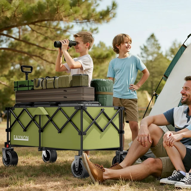 Alt view image 7 of 7 - 46" L Collapsible Foldable Extended Wagon, 500LB Weight Capacity with 280L Heavy Duty Folding Cart,Utility Wagon with All-Terrain Beach Wheel & Drink Holders,Green