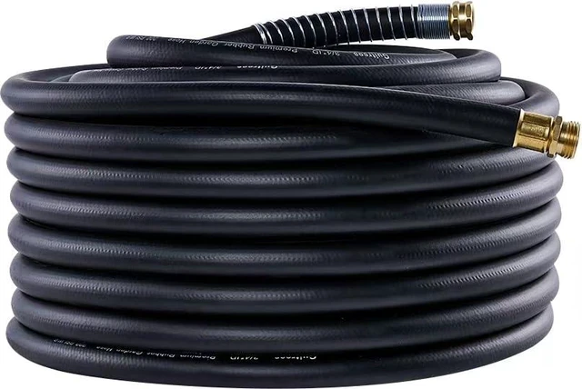 Main image of Garden Hose 100FT x 3/4, Heavy Duty Rubber Hose, Water Hose with Five-Layered Braiding, Male Female Fittings, 1000PSI Burst, 300PSI Working (Black)