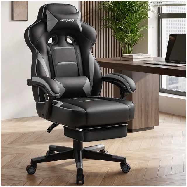Main image of Executive Office Chair Ergonomic Gaming Chair with Foot Rest | High Back Lumbar Support, Wide Seat, Comfortable Headrest, Adjustable Height, PU Leather, Heavy-Duty for All-Day Sitting