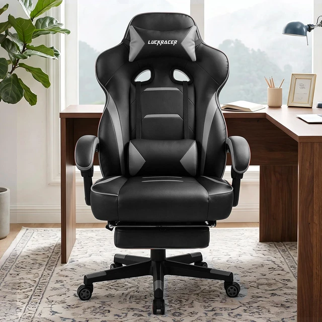 Alt view image 2 of 7 - Executive Office Chair Ergonomic Gaming Chair with Foot Rest | High Back Lumbar Support, Wide Seat, Comfortable Headrest, Adjustable Height, PU Leather, Heavy-Duty for All-Day Sitting