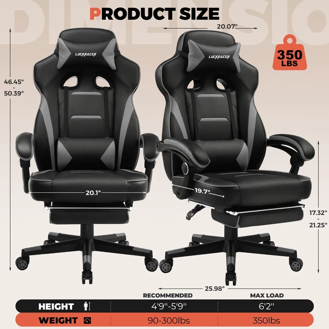Alt view image 3 of 7 - Executive Office Chair Ergonomic Gaming Chair with Foot Rest | High Back Lumbar Support, Wide Seat, Comfortable Headrest, Adjustable Height, PU Leather, Heavy-Duty for All-Day Sitting