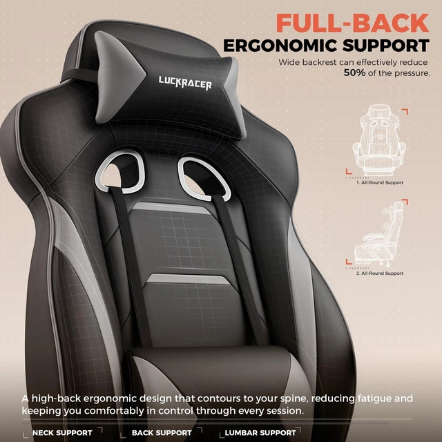 Alt view image 6 of 7 - Executive Office Chair Ergonomic Gaming Chair with Foot Rest | High Back Lumbar Support, Wide Seat, Comfortable Headrest, Adjustable Height, PU Leather, Heavy-Duty for All-Day Sitting