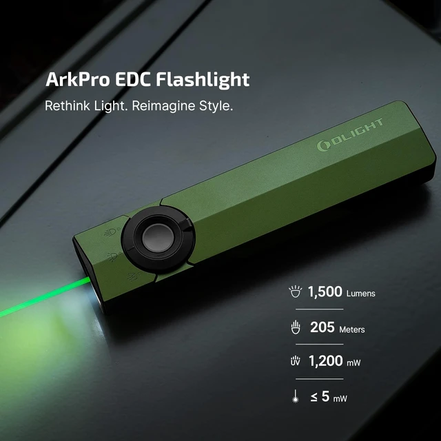 Alt view image 2 of 7 - ArkPro EDC Flat Flashlight Rechargeable, Pocket Light, OD Green CW | Green Beam, White LED, UV Flashlight, 1500 Lumens Flash Light, USB-C Magnetic, Camping Lights, Emergency Work Outdoor Home