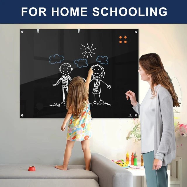 Alt view image 5 of 7 - White Board for Wall - 48" x 30" Black Glass Board 4 X 3 FT | Wall Mounted Magnetic Whiteboard, Frameless Large Dry Erase Board for Office, Home & School Supplies