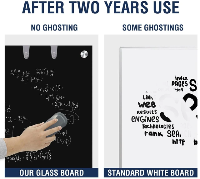 Alt view image 7 of 7 - White Board for Wall - 48" x 30" Black Glass Board 4 X 3 FT | Wall Mounted Magnetic Whiteboard, Frameless Large Dry Erase Board for Office, Home & School Supplies
