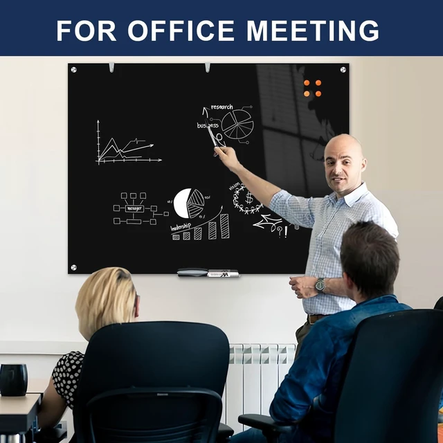 Alt view image 6 of 7 - White Board for Wall - 48" x 30" Black Glass Board 4 X 3 FT | Wall Mounted Magnetic Whiteboard, Frameless Large Dry Erase Board for Office, Home & School Supplies