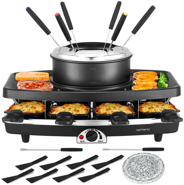 Main image of Electric Raclette Grill With Fondue Pot, 1100W Table Grill for 8 Peopl | 3-In-1 Raclette, Fondue And Grill Design, 1100W Heating, 8 Serving Pans, Adjustable Temperature for Indoor Gatherings