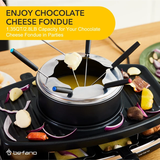 Alt view image 2 of 7 - Electric Raclette Grill With Fondue Pot, 1100W Table Grill for 8 Peopl | 3-In-1 Raclette, Fondue And Grill Design, 1100W Heating, 8 Serving Pans, Adjustable Temperature for Indoor Gatherings