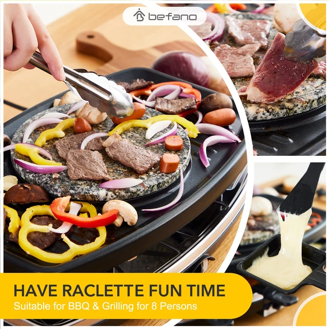Alt view image 3 of 7 - Electric Raclette Grill With Fondue Pot, 1100W Table Grill for 8 Peopl | 3-In-1 Raclette, Fondue And Grill Design, 1100W Heating, 8 Serving Pans, Adjustable Temperature for Indoor Gatherings