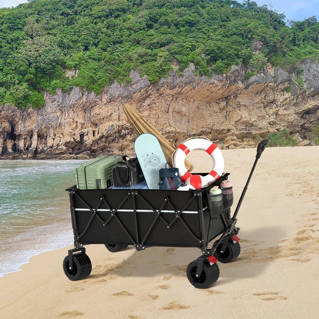 Alt view image 2 of 7 - Collapsible Wagon Cart with Wheels Foldable - Folding Utility Heavy Duty Wagons Carts for Grocery Sports Garden Shopping Camping Wheelbarrows (Black, 260L)