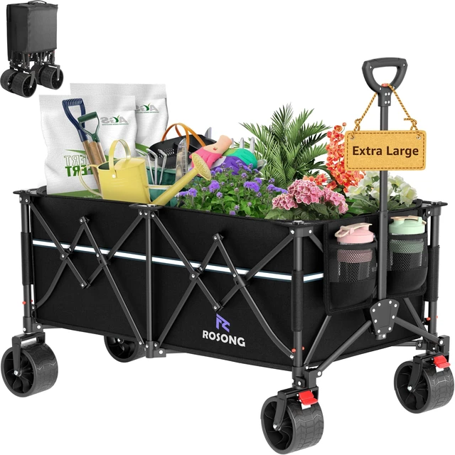 Main image of Collapsible Wagon Cart with Wheels Foldable - Folding Utility Heavy Duty Wagons Carts for Grocery Sports Garden Shopping Camping Wheelbarrows (Black, 260L)