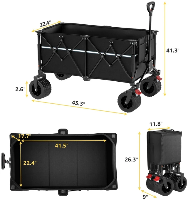 Alt view image 6 of 7 - Collapsible Wagon Cart with Wheels Foldable - Folding Utility Heavy Duty Wagons Carts for Grocery Sports Garden Shopping Camping Wheelbarrows (Black, 260L)