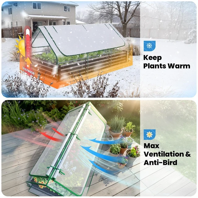 Alt view image 3 of 7 - Raised Garden Bed with Cover Galvanized Planter Box 8x4x1ft | Metal Planter Bottomless Box Kit w/ Mini Greenhouse Outdoor Clear