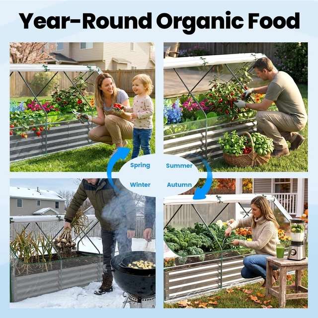 Alt view image 4 of 7 - Raised Garden Bed with Cover Galvanized Planter Box 8x4x1ft | Metal Planter Bottomless Box Kit w/ Mini Greenhouse Outdoor Clear