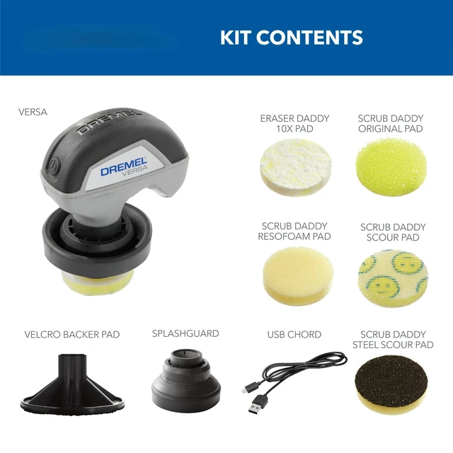 Alt view image 2 of 7 - Versa Power Scrubber Kit with 5 Scrub Daddy Cleaning Sponge Pads - Waterproof Cordless Electric Spin Scrubber, High Speed, Multi-Surface Cleaning for Kitchen, Household, and Bathroom, PC10-07