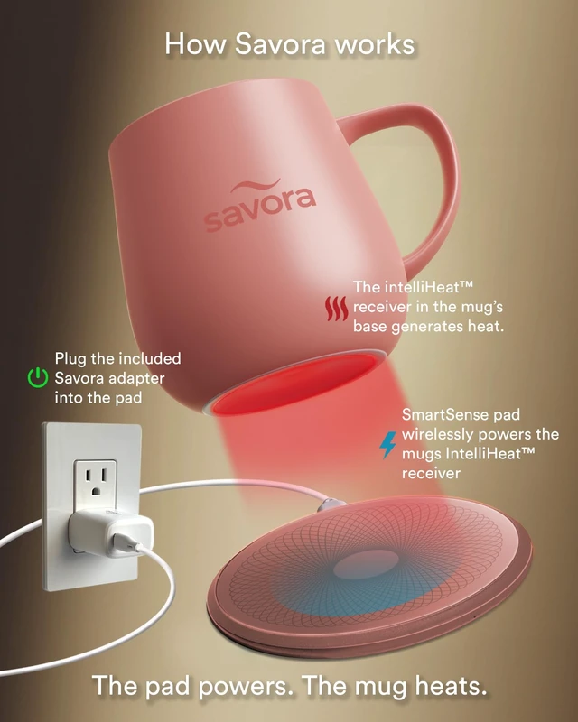 Alt view image 2 of 6 - 12oz IntelliHeat Coffee Mug | Baristas Choice | Exclusive Wireless SmartSense Pad | Maintains Perfect 135°F | Hand-Crafted Ceramic Mug & Lid | Great for Tea Drinkers | Backed for Life - Pink